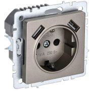 Розетка BRITE РЮш10-2-БрШ 16А с USB A+A 3.1А с заземл. защ. шторки механизм шампань IEK BR-R14-16-U21-D31-K37